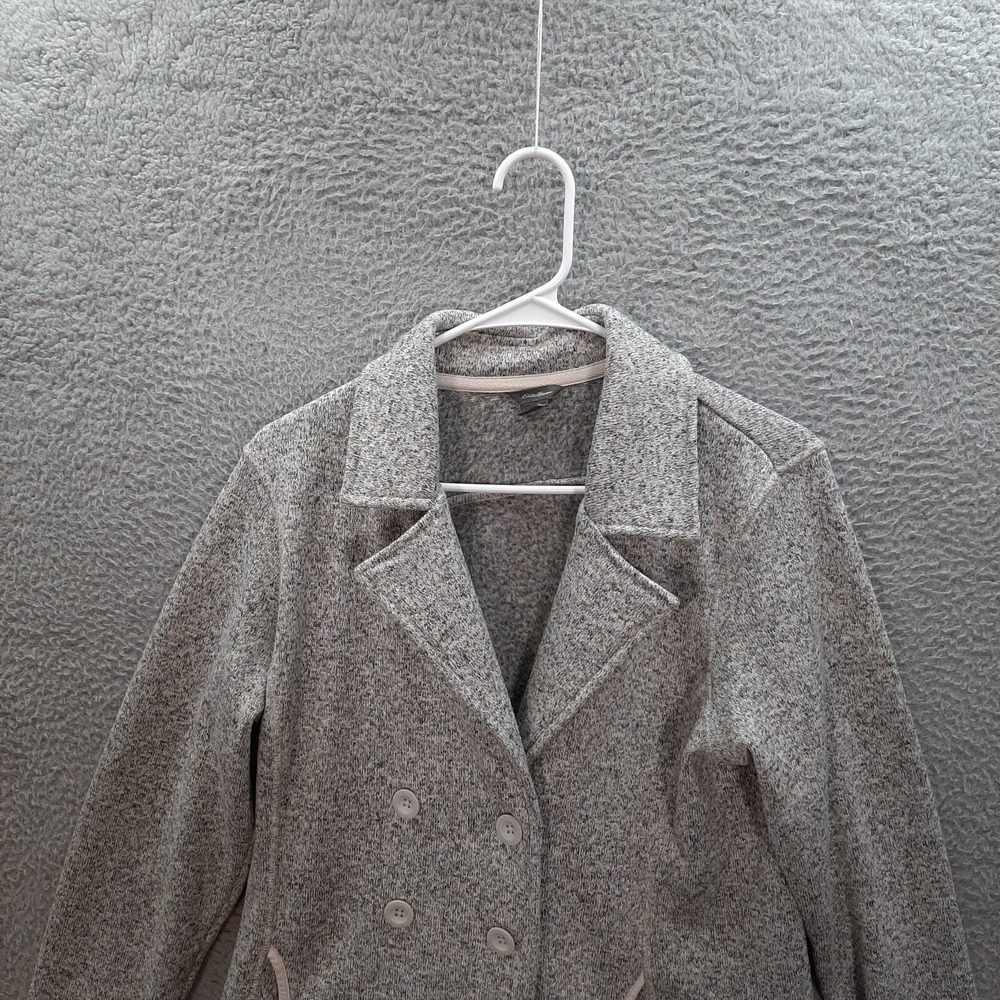 Eddie Bauer Jacket Womens Large Gray Double Breasted Fleece Coat Workwear Preppy - Picture 7 of 9